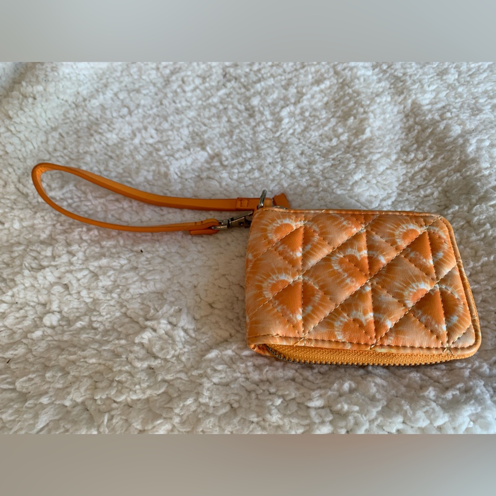 Orange Quilted Wristlet with Hearts